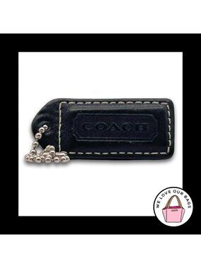 COACH Y2K VINTAGE Hang Tag Bag Charm Keychain Fob Black Saddle Brown Leather 2"
